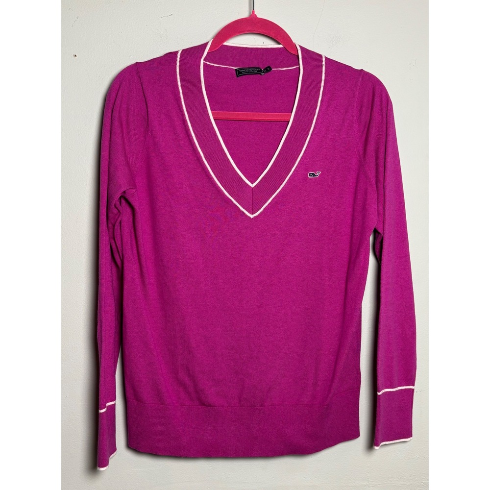 Vineyard Vines Pima Cotton Cashmere V-Neck‎ Sweater Pink Women's S Preppy